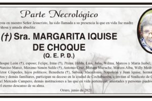 Parte Necrológico de Margarita Iquise de Choque