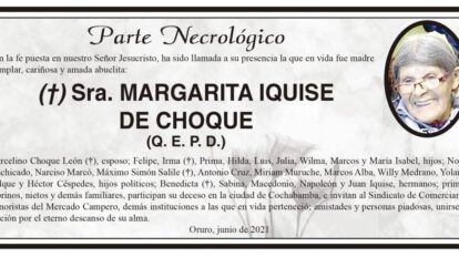 Parte Necrológico de Margarita Iquise de Choque