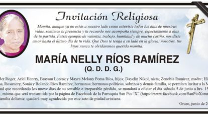 Invitación Religiosa para María Nelly Ríos Ramírez