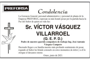 Condolencia por la partida de Víctor Vásquez Villarroel