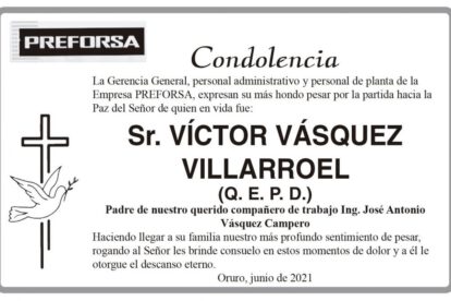 Condolencia por la partida de Víctor Vásquez Villarroel