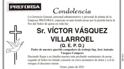 Condolencia por la partida de Víctor Vásquez Villarroel