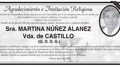 Agradecimiento e Invitación Religiosa por Martina Núñez Alanez