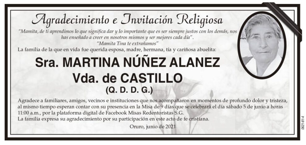 Agradecimiento e Invitación Religiosa por Martina Núñez Alanez