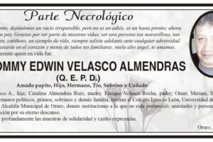 Parte Necrológico de Rommy Edwin Velasco Almendras