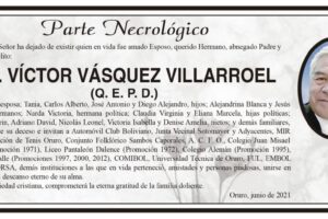 Parte Necrológico de Lic. Víctor Vásquez Villarroel