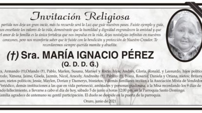 Obituario de la Sra. María Ignacio Pérez