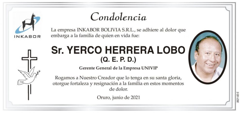Condolencia por el fallecimiento de Yerco Herrera Lobo