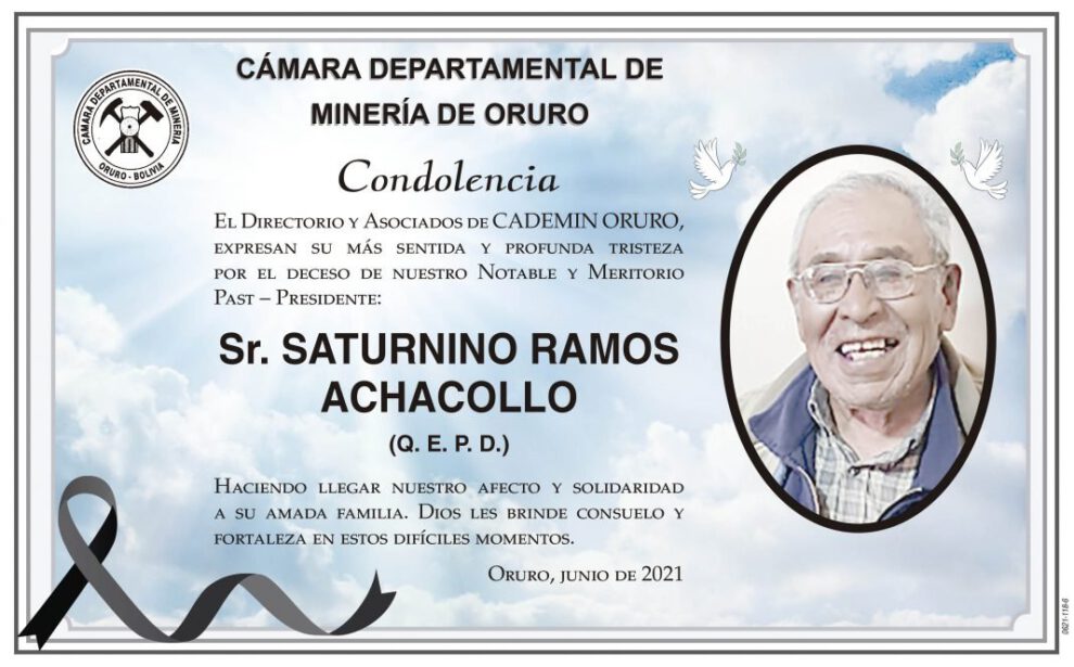 Condolencia por el fallecimiento de Saturnino Ramos Achacollo