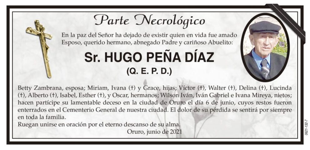 Necrológico de Hugo Peña Díaz