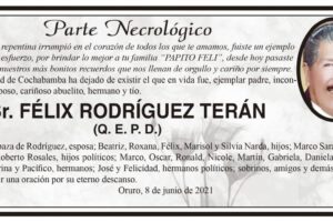 Parte Necrológico de Félix Rodríguez Terán