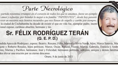 Parte Necrológico de Félix Rodríguez Terán