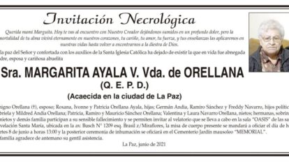 Invitación Necrológica de Margarita Ayala V. Vda. de Orellana