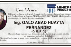 Condolencias por la pérdida de Ing. Galo Abad Huayta Fernández