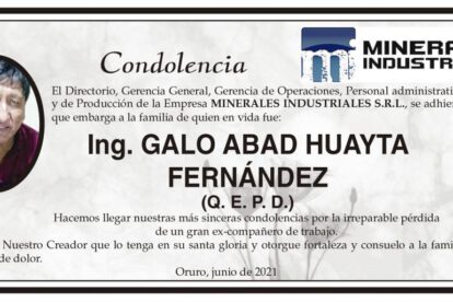 Condolencias por la pérdida de Ing. Galo Abad Huayta Fernández