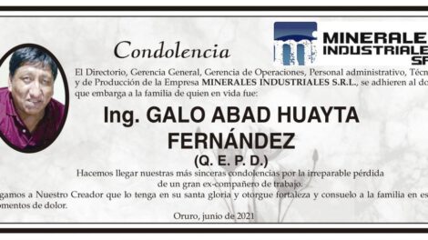 Condolencias por la pérdida de Ing. Galo Abad Huayta Fernández
