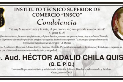 Condolencia por el fallecimiento del Lic. Aud. Héctor Adalid Chila Quispe