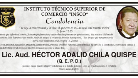Condolencia por el fallecimiento del Lic. Aud. Héctor Adalid Chila Quispe
