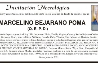 Invitación Necrológica: Sr. MARCELINO BEJARANO POMA