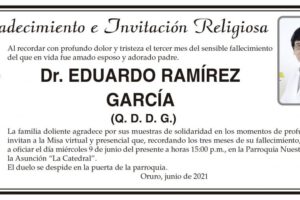 Agradecimiento e Invitación Religiosa: Dr. Eduardo Ramírez García