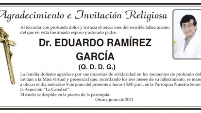 Agradecimiento e Invitación Religiosa: Dr. Eduardo Ramírez García