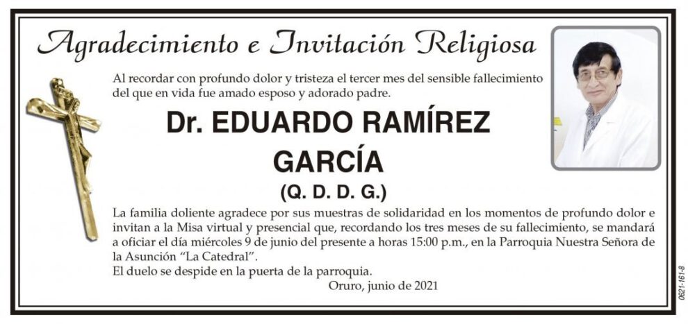Agradecimiento e Invitación Religiosa: Dr. Eduardo Ramírez García