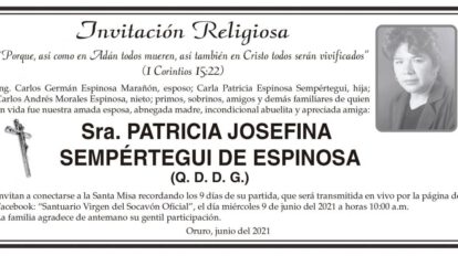 Invitación Religiosa: Patricia Josefina Sempértegui de Espinosa