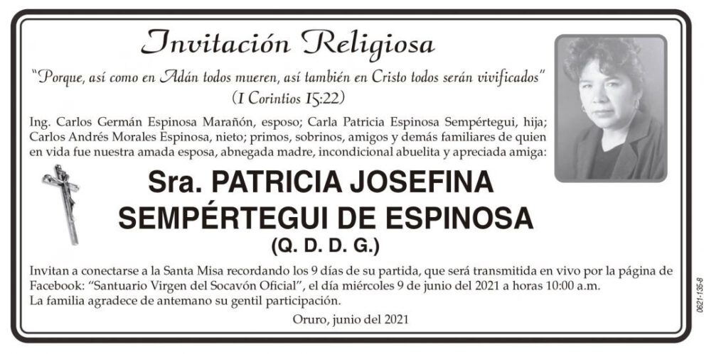 Invitación Religiosa: Patricia Josefina Sempértegui de Espinosa