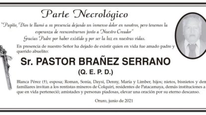 Parte Necrológico de Pastor Brañez Serrano