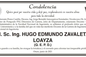 Condolencia por la pérdida de Hugo Edmundo Zavaleta Loayza