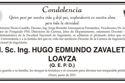 Condolencia por la pérdida de Hugo Edmundo Zavaleta Loayza