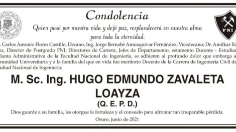 Condolencia por la pérdida de Hugo Edmundo Zavaleta Loayza