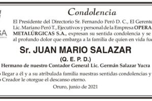 Condolencia por Juan Mario Salazar