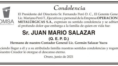 Condolencia por Juan Mario Salazar