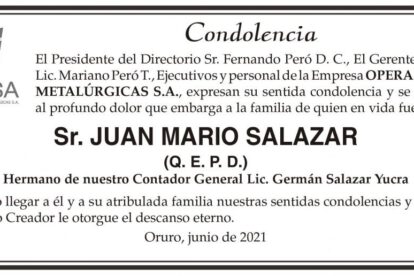 Condolencia por Juan Mario Salazar