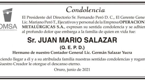 Condolencia por Juan Mario Salazar