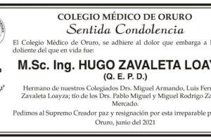 Sentida Condolencia por Hugo Zavaleta Loayza