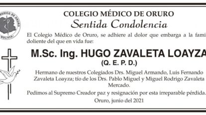 Sentida Condolencia por Hugo Zavaleta Loayza