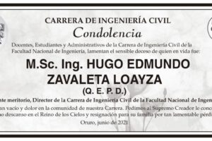 Condolencia por el fallecimiento de Hugo Edmundo Zavaleta Loayza