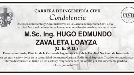 Condolencia por el fallecimiento de Hugo Edmundo Zavaleta Loayza