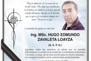 Parte Necrológico de Ing. MSc. Hugo Edmundo Zavaleta Loayza