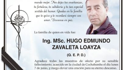 Parte Necrológico de Ing. MSc. Hugo Edmundo Zavaleta Loayza