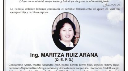 Necrológico de Ing. Maritza Ruiz Arana