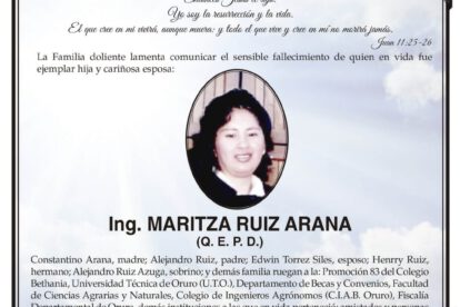 Necrológico de Ing. Maritza Ruiz Arana