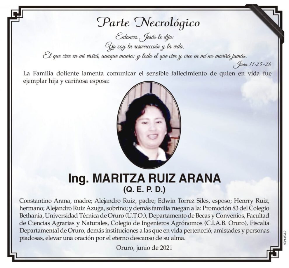 Necrológico de Ing. Maritza Ruiz Arana