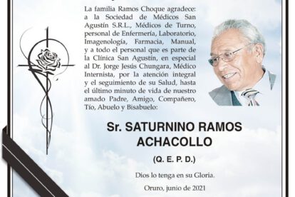 Agradecimiento a Saturnino Ramos Achacollo por su atención médica