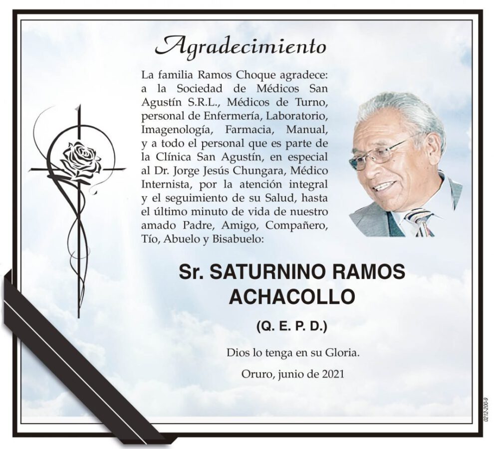 Agradecimiento a Saturnino Ramos Achacollo por su atención médica