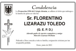 Condolencias por el fallecimiento de Florentino Lizarazu Toledo