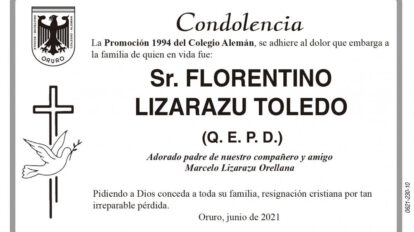 Condolencias por el fallecimiento de Florentino Lizarazu Toledo