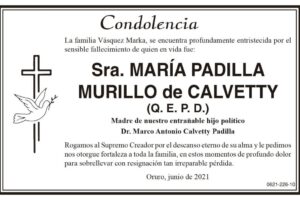 Condolencia por el fallecimiento de María Padilla Murillo